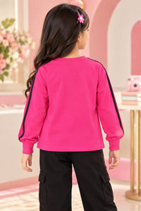 Girls' Bright Pink Sequined Graphic Sweatshirt T-Shirt.
