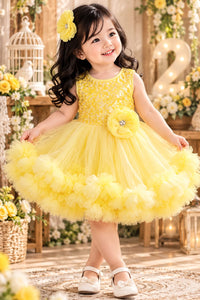 Girls' Bright Yellow Sequined Bodice Tulle Party Frock.