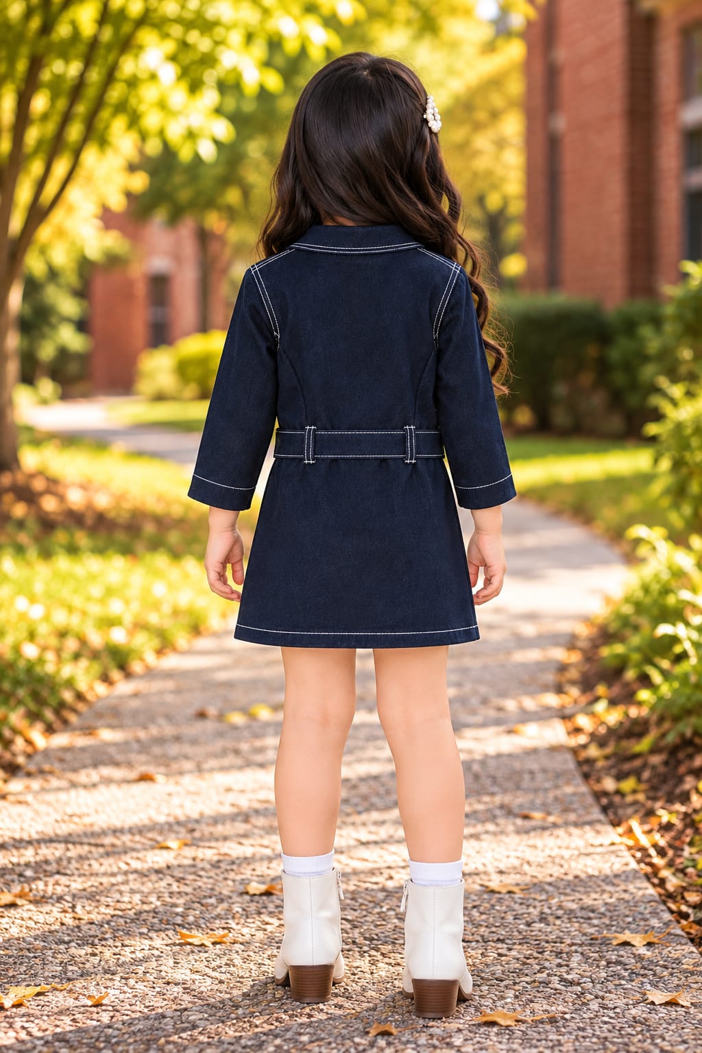 Girls' Dark Indigo Belted Denim Shirt Dress.