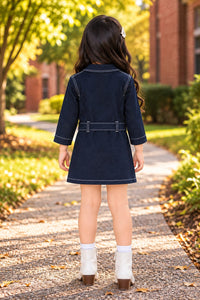 Girls' Dark Indigo Belted Denim Shirt Dress.