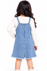 Girls' Patchwork Denim Pinafore Dress & Full-Sleeve Top Set.