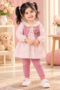 Girls' Pink Floral Tiered Vest Dress & Leggings Two-Piece Set.