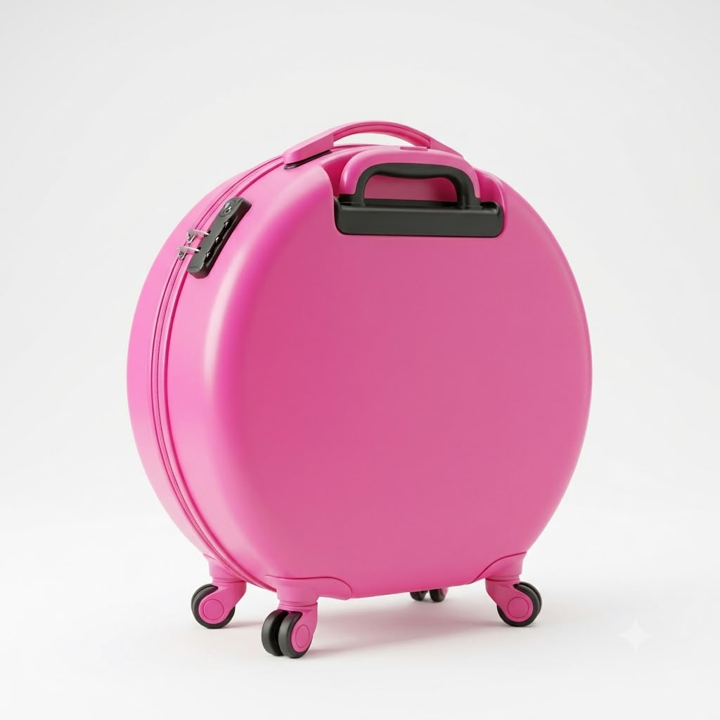 Kids' Hot Pink Round Hard-Shell Spinner Luggage / Cute Cartoon Girl Carry-On Suitcase