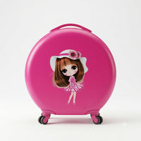 Kids' Hot Pink Round Hard-Shell Spinner Luggage / Cute Cartoon Girl Carry-On Suitcase