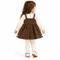 Charming Cream & Chocolate Brown Teddy Bear Pinafore Dress Set.