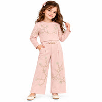 Elegant Blush Pink Floral Embroidered 2-Piece Co-Ord Set.