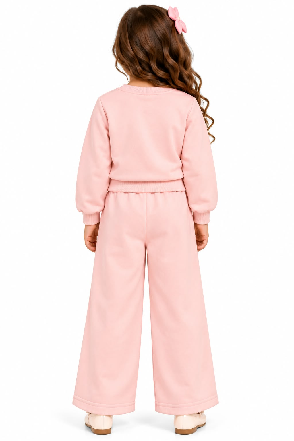 Soft Pink Floral & Pearl Embellished 2-Piece Sweatshirt & Trousers Set.