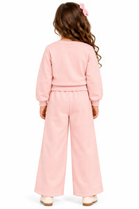 Soft Pink Floral & Pearl Embellished 2-Piece Sweatshirt & Trousers Set.