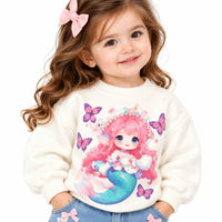 Off-White Magical Mermaid & Butterfly Graphic Girls Sweatshirt