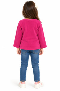 Girls' Magenta Pink Soft Fleece Top with Lace-Trimmed Yoke & Bow Detail