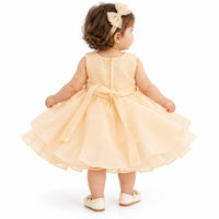 Baby Girls' Cream Organza Sequined Bow Party Frock with Matching Headband Set