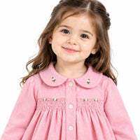 Girls' Pink Hand-Smocked & Embroidered Button-Down Dress