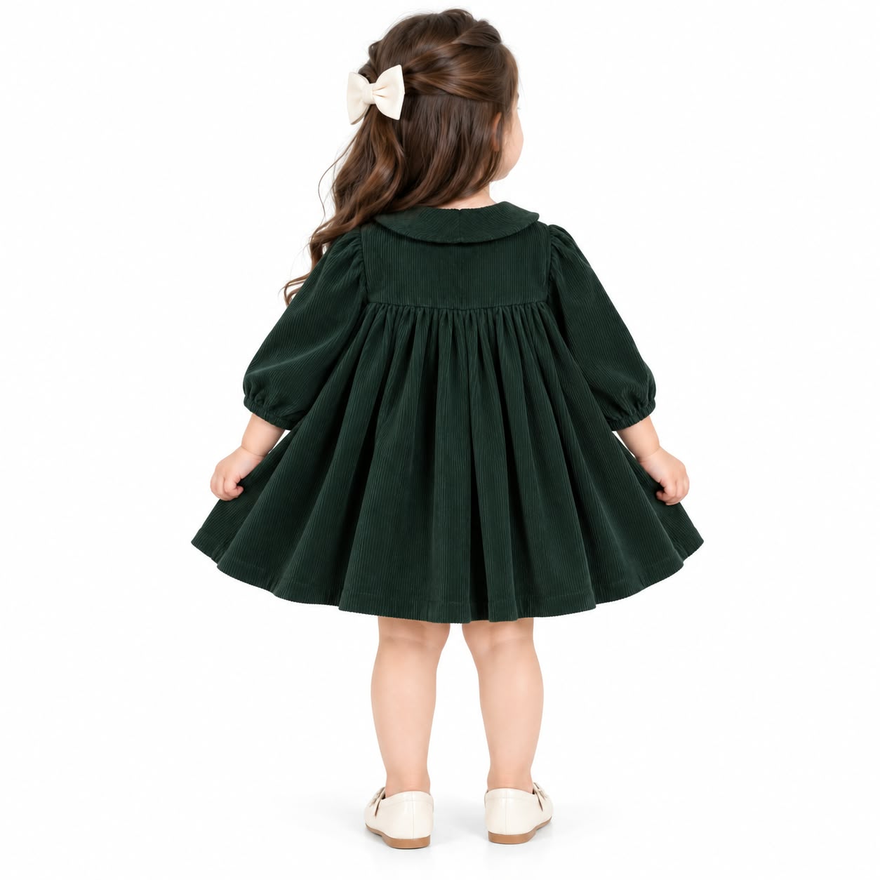 Charming Dark Green Corduroy Smocked Dress