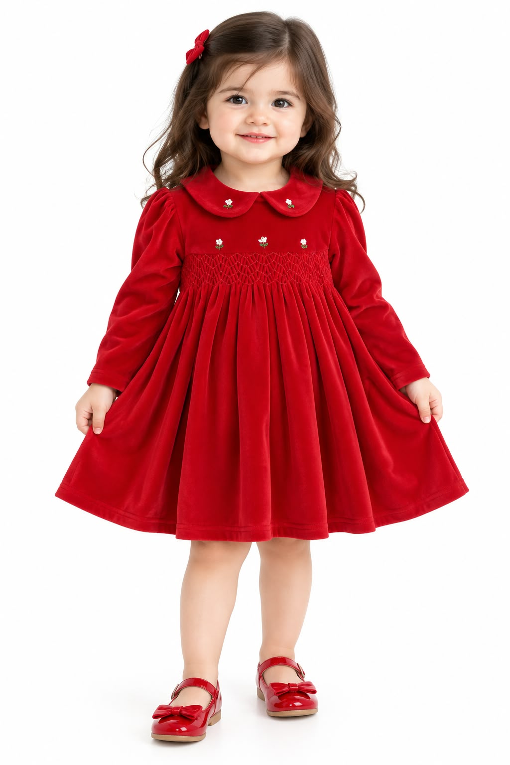 Little Princess Red Velvet Smocked Dress