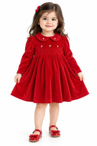 Little Princess Red Velvet Smocked Dress