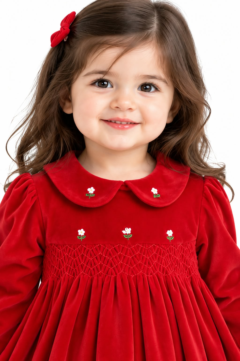 Little Princess Red Velvet Smocked Dress