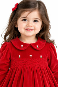 Little Princess Red Velvet Smocked Dress