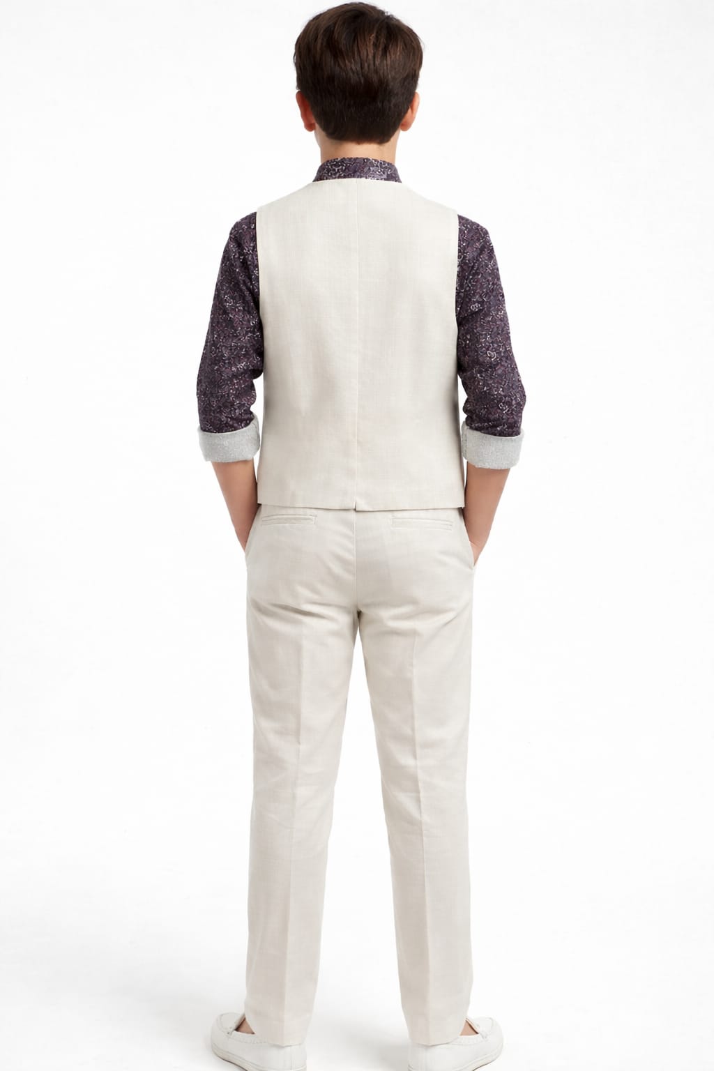 Patterned Button-Down shirt with Beige Waist Coat