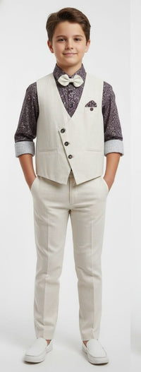 Patterned Button-Down shirt with Beige Waist Coat