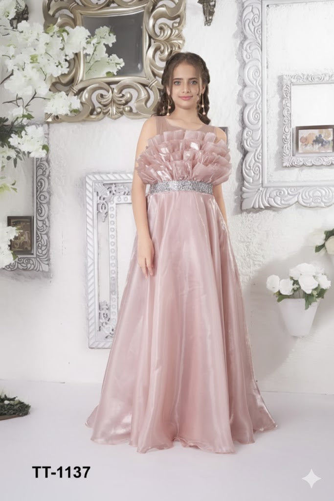Peach Curled Style Gown