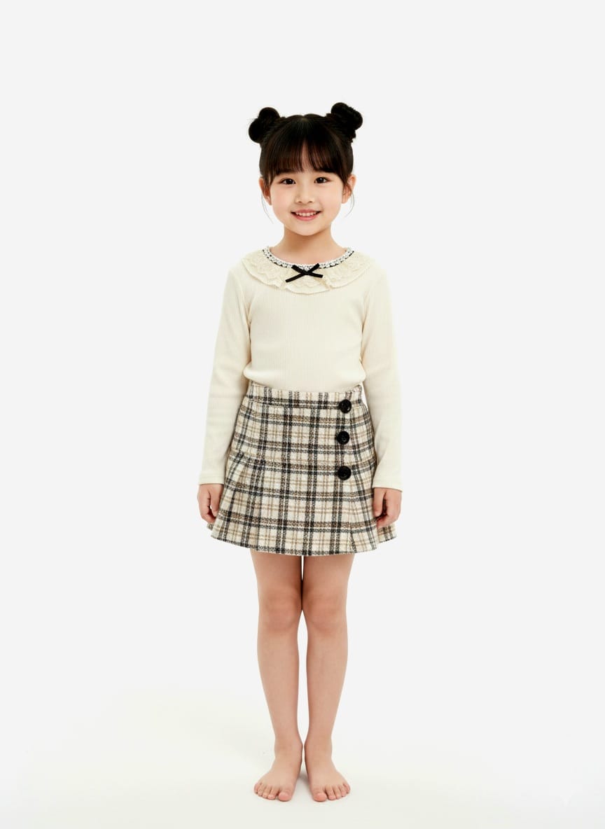 Peter Pan Collar Top with Check skirt