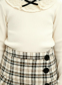 Peter Pan Collar Top with Check skirt