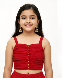 Red Bandhani Jacket, Crop Top, and Palazzo Set