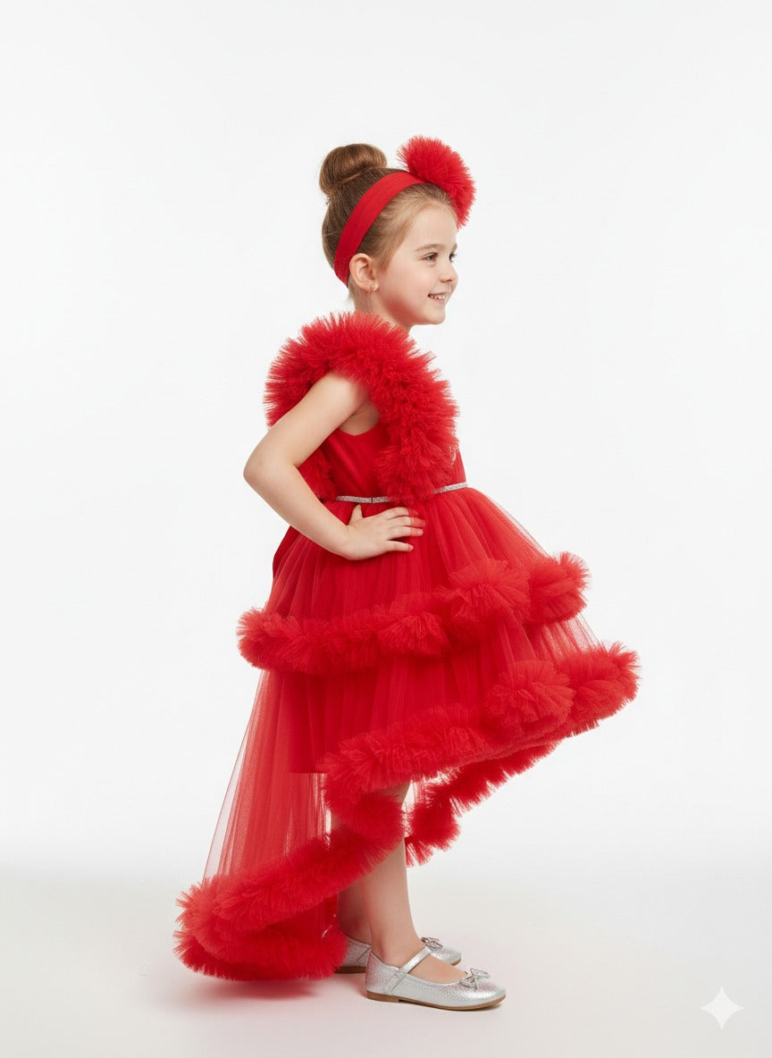 Red Pary wear Frock with detachable tail