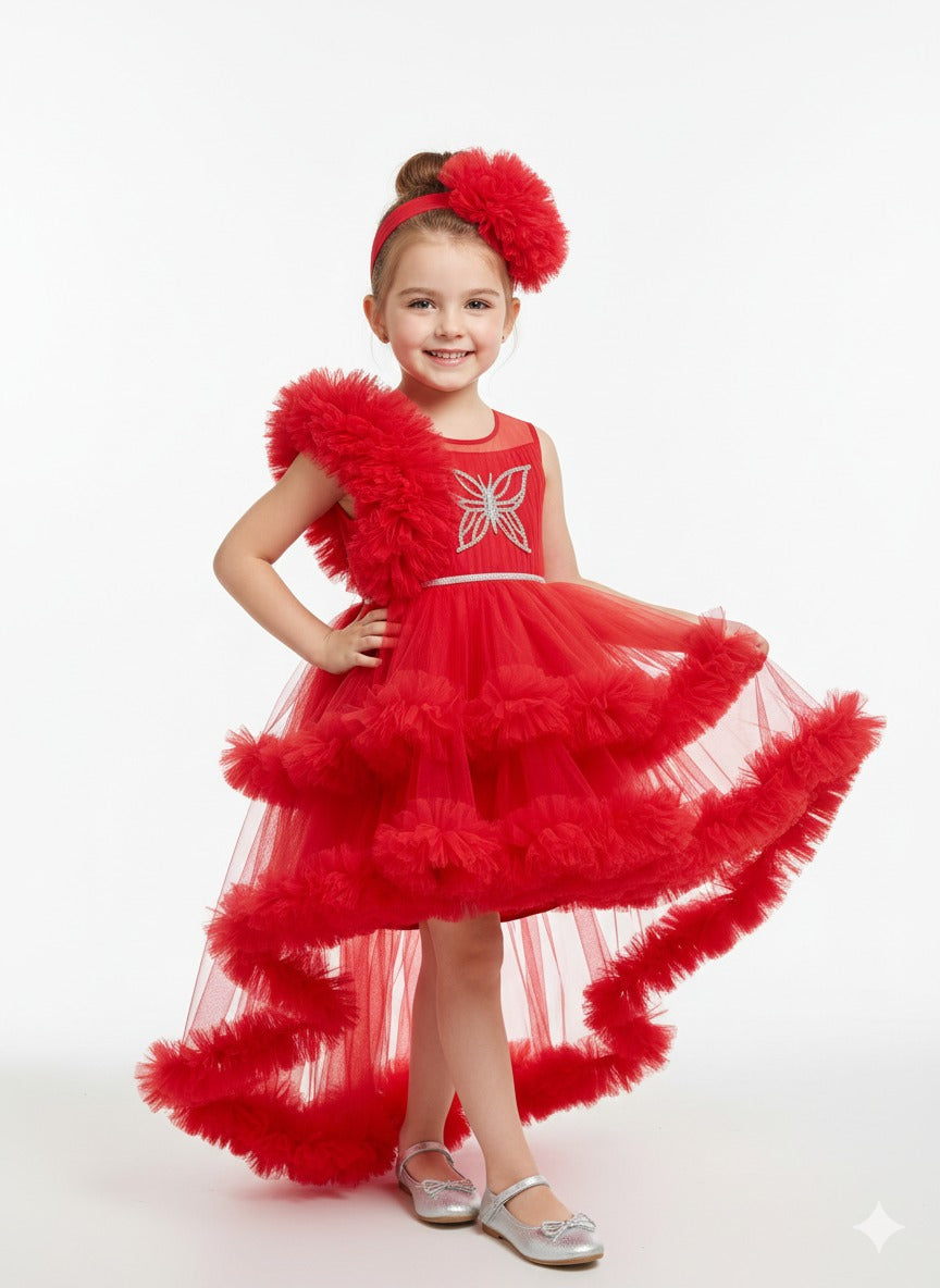 Red Pary wear Frock with detachable tail