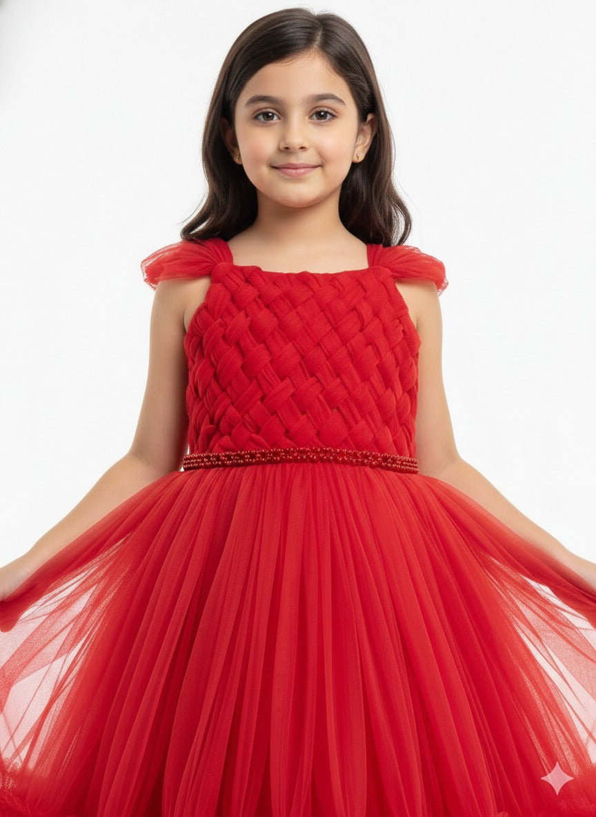 Red basket-weave textured Dress