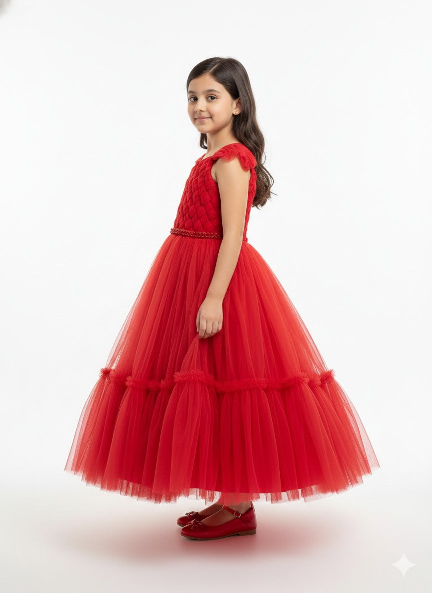 Red basket-weave textured Dress