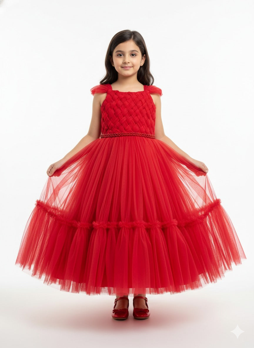 Red basket-weave textured Dress