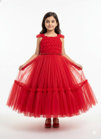 Red basket-weave textured Dress