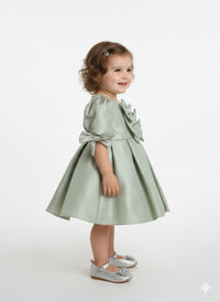 Sage Green Bow-Accent Satin Dress