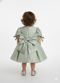 Sage Green Bow-Accent Satin Dress