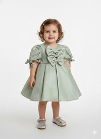 Sage Green Bow-Accent Satin Dress