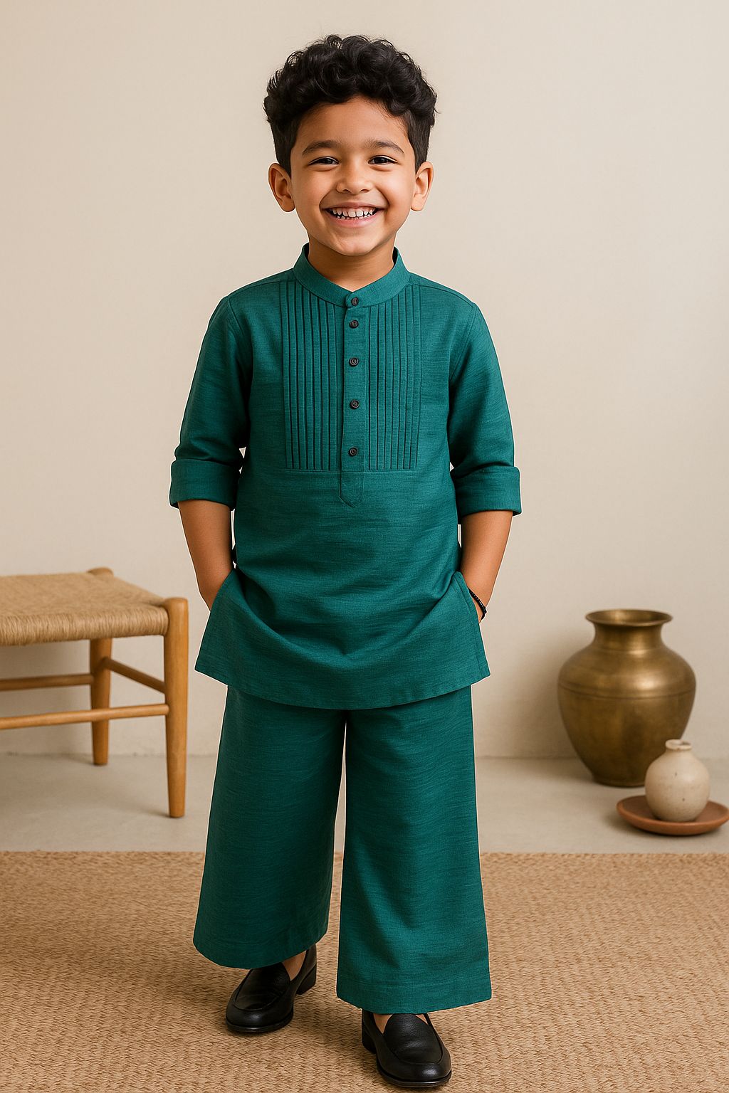 Teal Color Fusion Kurta Pyjama