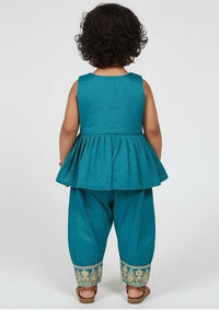 Teal Blue Embroidered Peplum Set