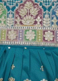 Teal Blue Embroidered Peplum Set