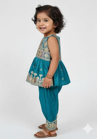 Teal Blue Embroidered Peplum Set