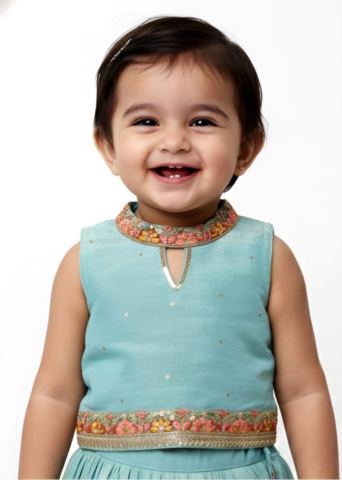 Turquoise Lehenga Set with Mandarin Collar