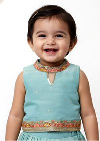 Turquoise Lehenga Set with Mandarin Collar