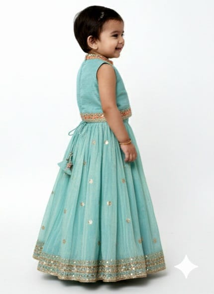 Turquoise Lehenga Set with Mandarin Collar