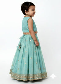 Turquoise Lehenga Set with Mandarin Collar