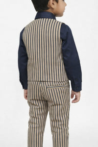 Vertical stripe pattern with Navy Shirt Waist Coat Set