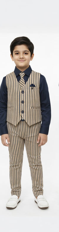 Vertical stripe pattern with Navy Shirt Waist Coat Set