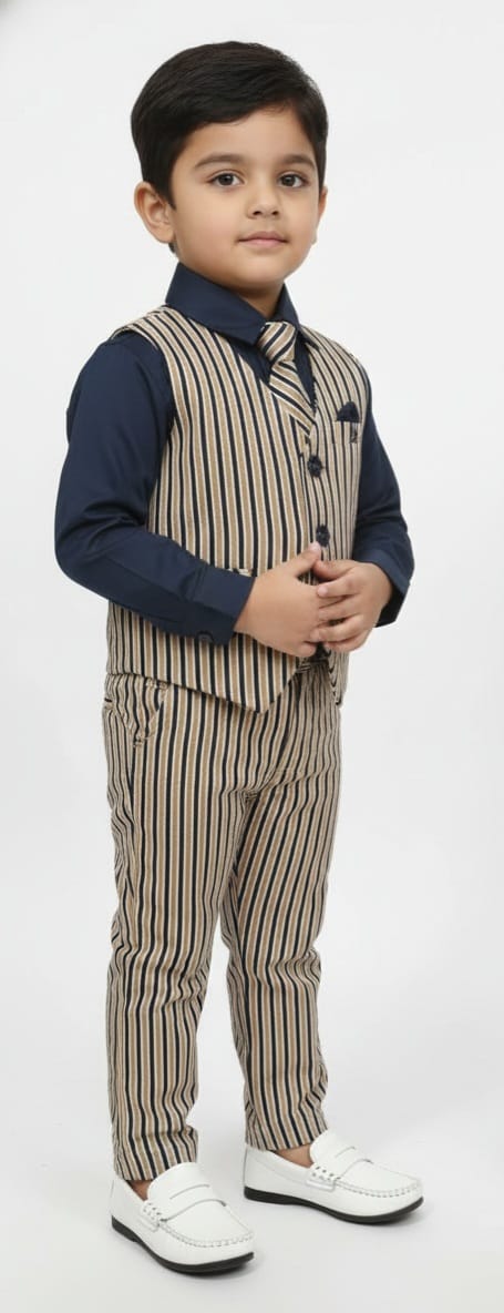 Vertical stripe pattern with Navy Shirt Waist Coat Set