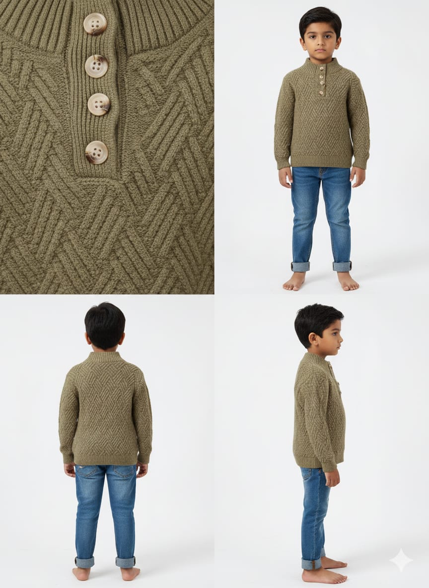 Charming Khaki Knit Sweater for Boys
