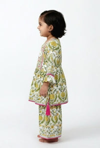White n Green kurta palazzo set