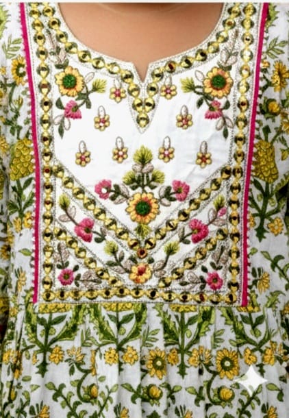 White n Green kurta palazzo set